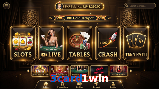 Main screen of 3Card1win casino page for PK players